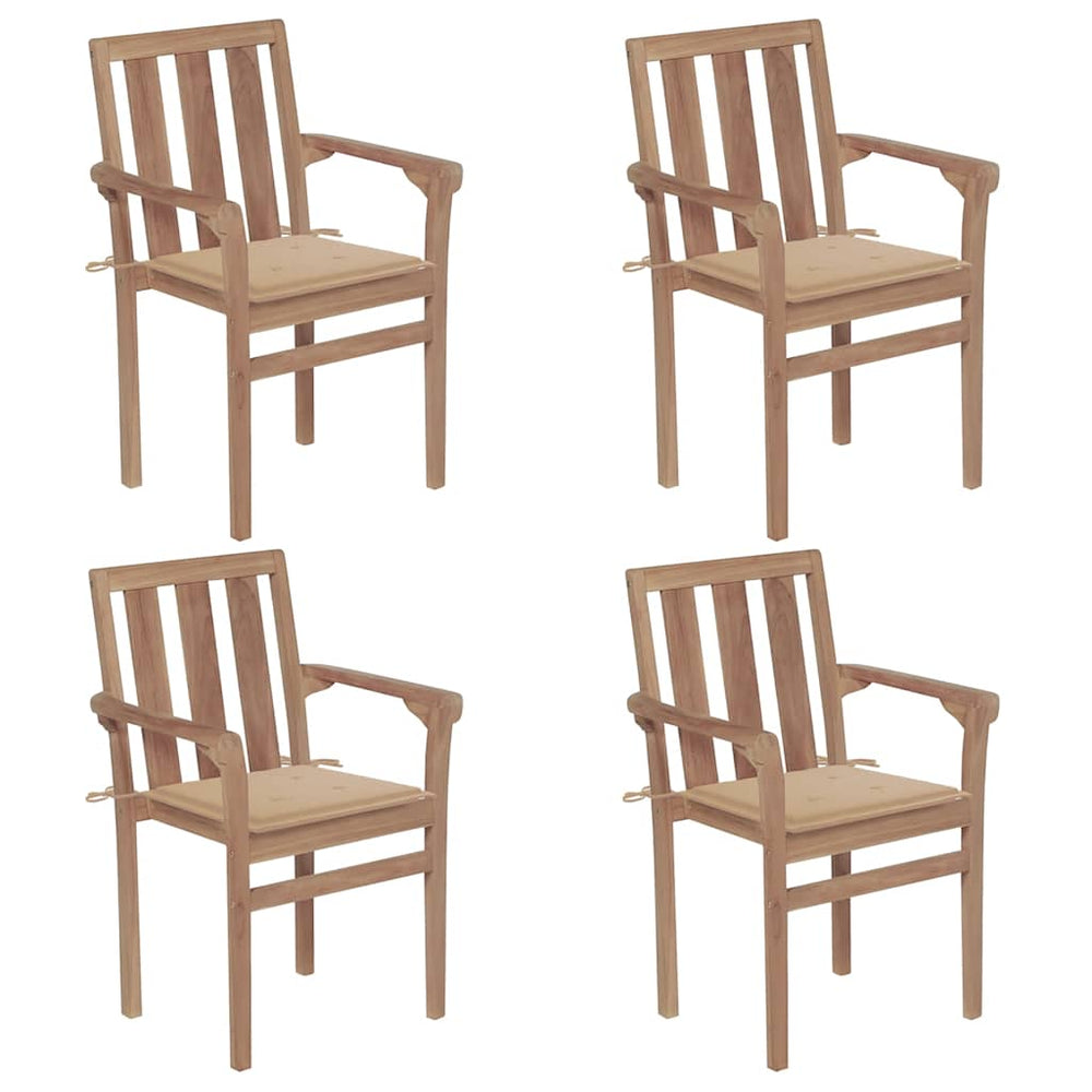 vidaXL Stackable Garden Chairs with Cushions 4 pcs. Solid Teak Wood