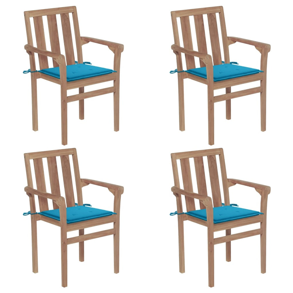 vidaXL Stackable Garden Chairs with Cushions 4 pcs. Solid Teak Wood