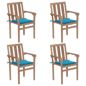 Stapelbare Gartenstühle mit Kissen 4 Stk. Massivholz Teak