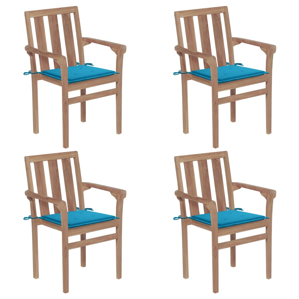 Stapelbare Gartenstühle mit Kissen 4 Stk. Massivholz Teak