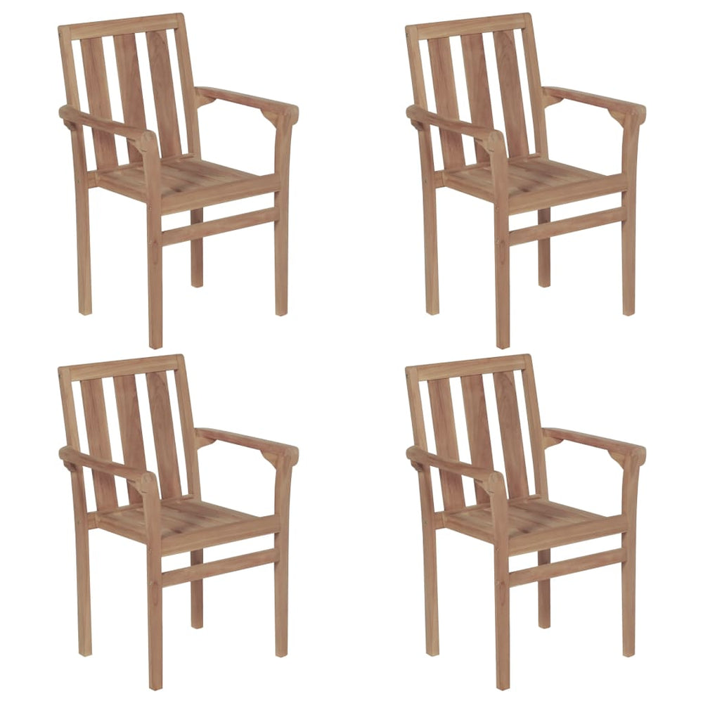 vidaXL Stackable Garden Chairs with Cushions 4 pcs. Solid Teak Wood