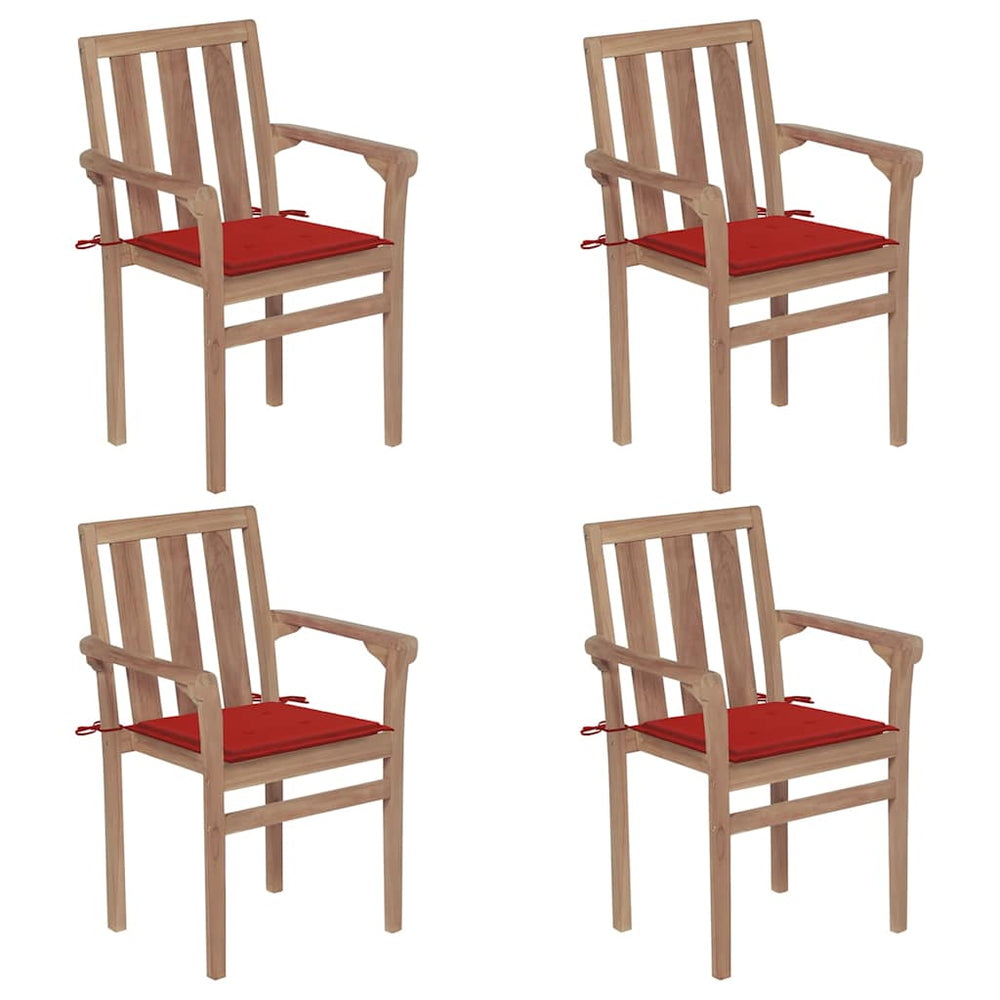 vidaXL Stackable Garden Chairs with Cushions 4 pcs. Solid Teak Wood