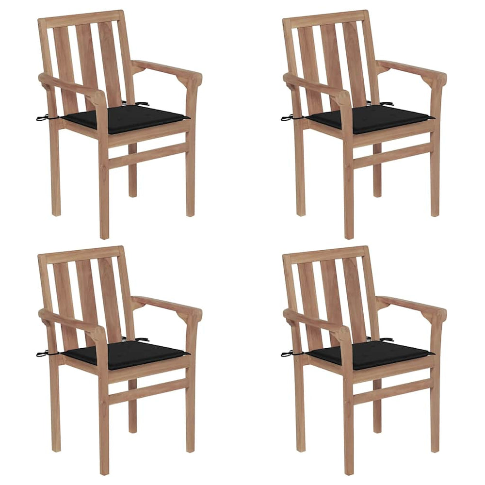 vidaXL Stackable Garden Chairs with Cushions 4 pcs. Solid Teak Wood