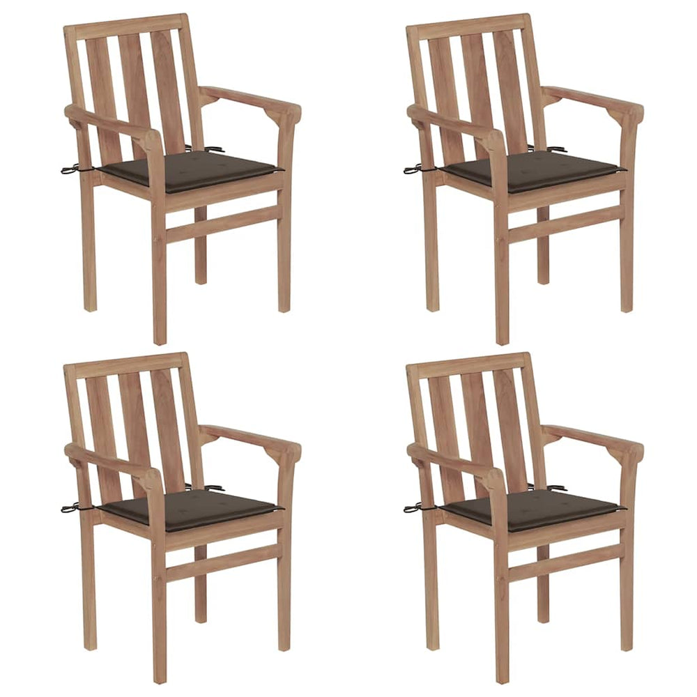 vidaXL Stackable Garden Chairs with Cushions 4 pcs. Solid Teak Wood