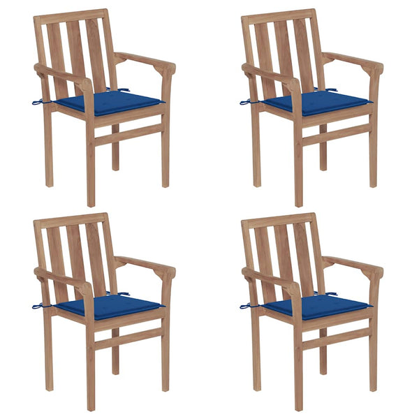 Stapelbare Gartenstühle mit Kissen 4 Stk. Massivholz Teak