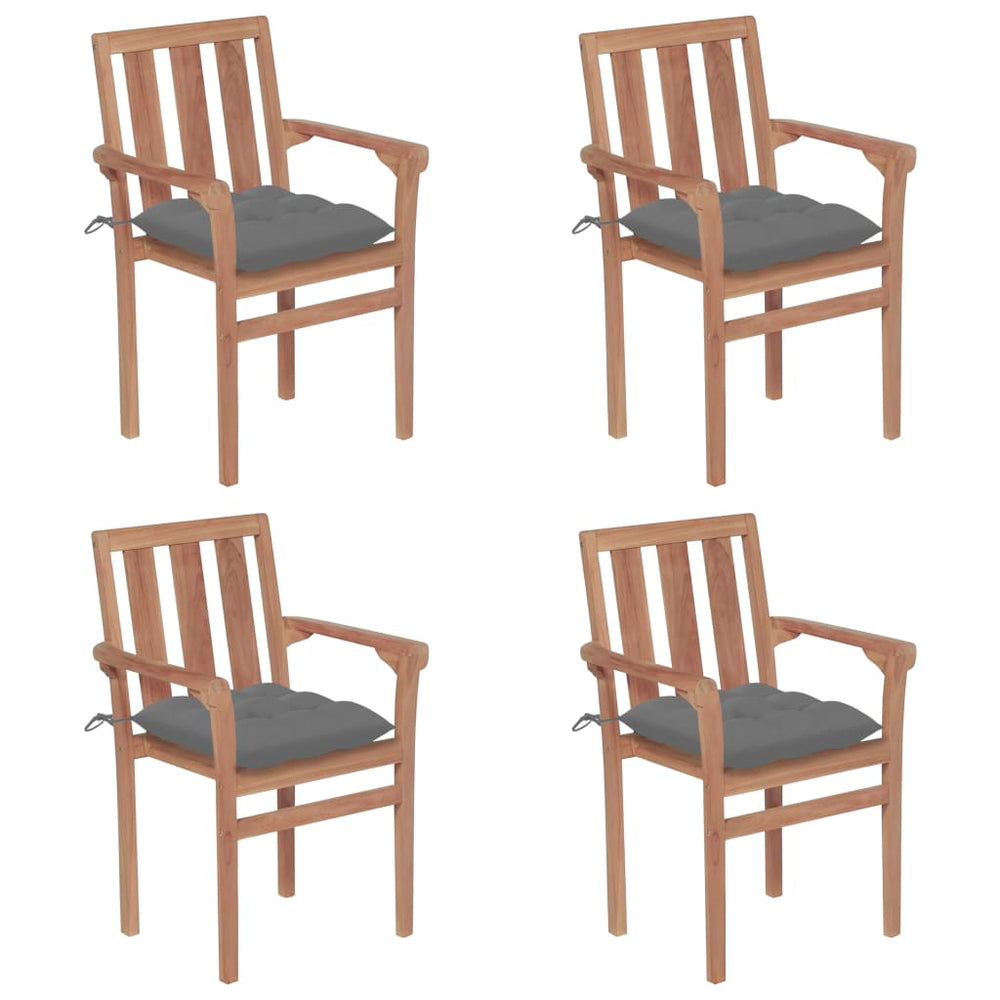 vidaXL Stackable Garden Chairs with Cushions 4 pcs. Solid Teak Wood