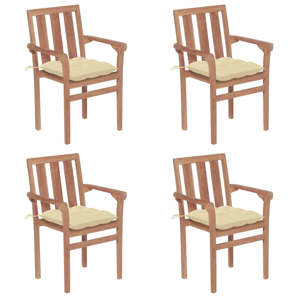 vidaXL Stackable Garden Chairs with Cushions 4 pcs. Solid Teak Wood