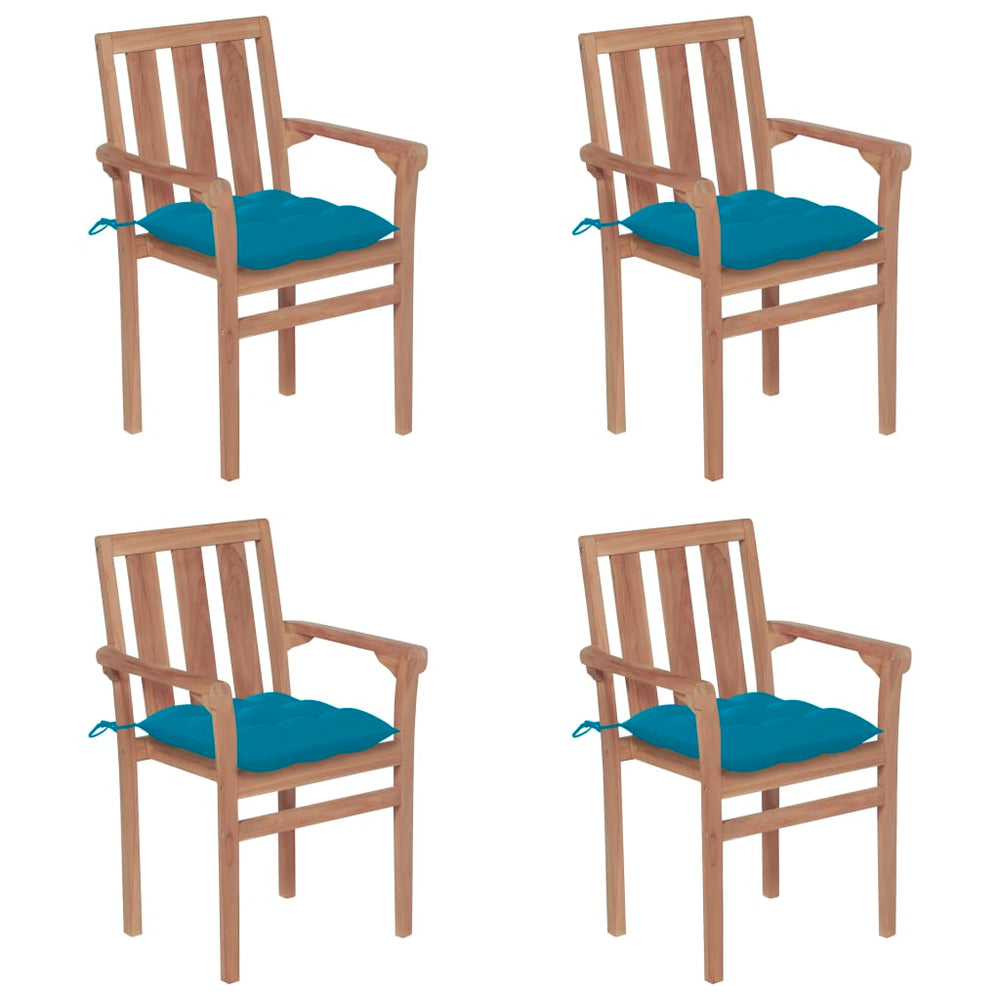 vidaXL Stackable Garden Chairs with Cushions 4 pcs. Solid Teak Wood