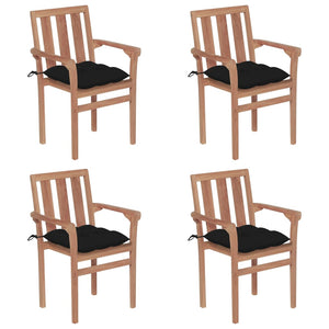 Stapelbare Gartenstühle mit Kissen 4 Stk. Massivholz Teak