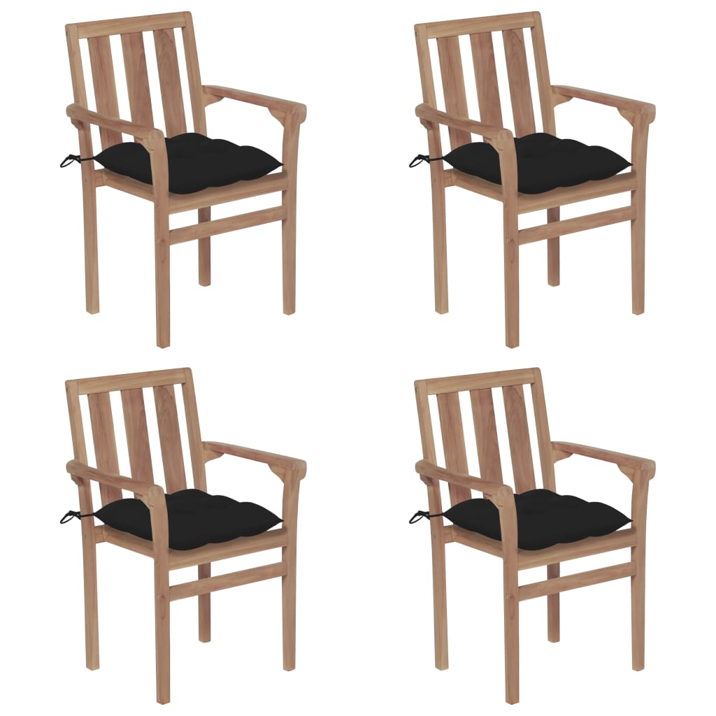 Stapelbare Gartenstühle mit Kissen 4 Stk. Massivholz Teak