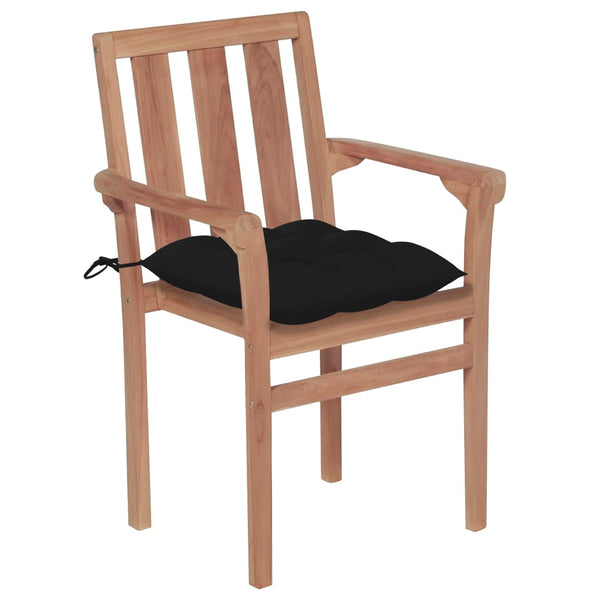 Stapelbare Gartenstühle mit Kissen 4 Stk. Massivholz Teak