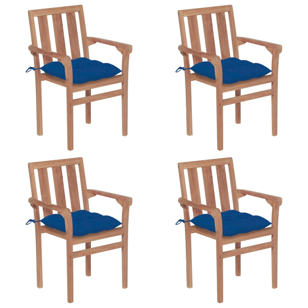 vidaXL Stackable Garden Chairs with Cushions 4 pcs. Solid Teak Wood