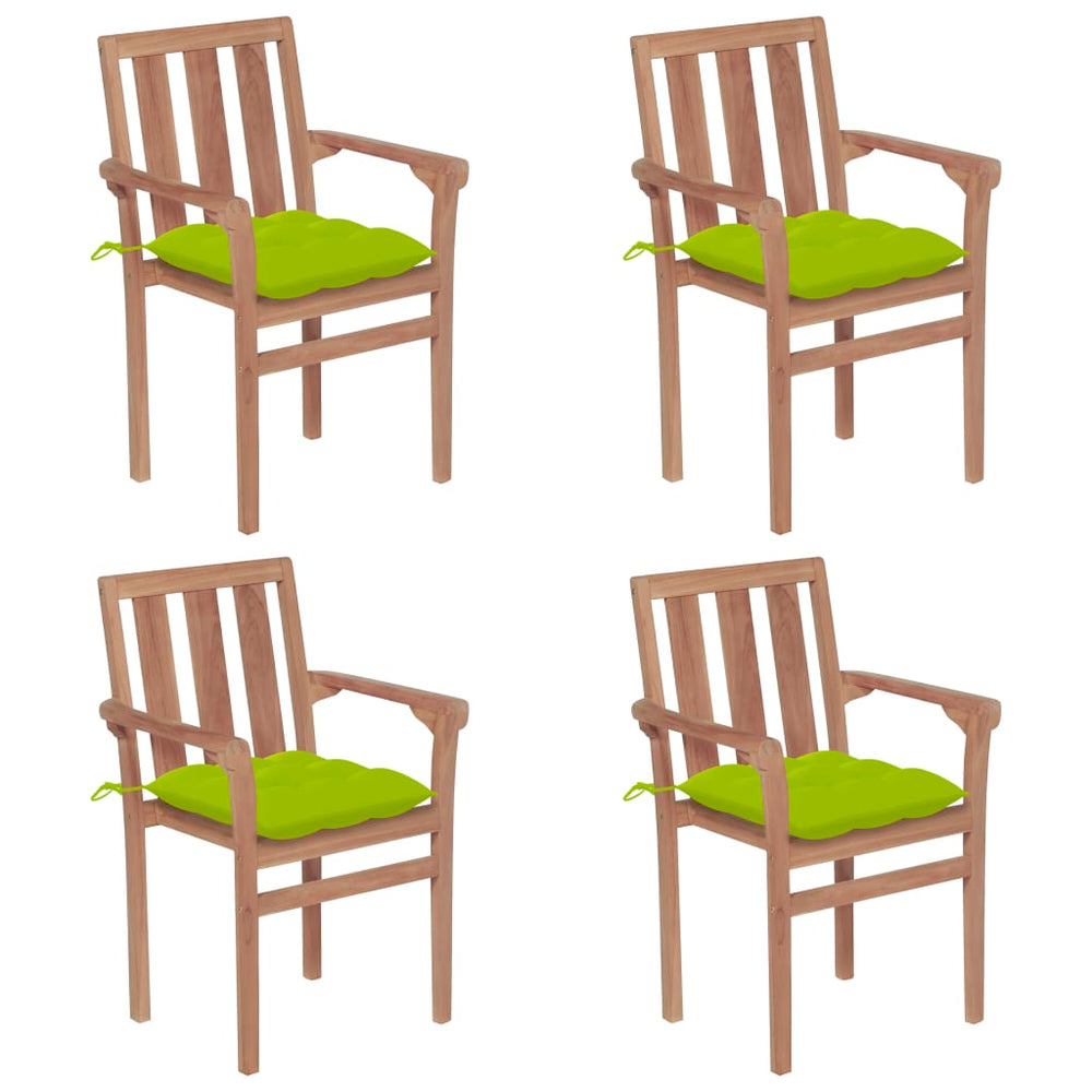 vidaXL Stackable Garden Chairs with Cushions 4 pcs. Solid Teak Wood