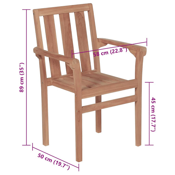 Stapelbare Gartenstühle mit Kissen 6 Stk. Massivholz Teak