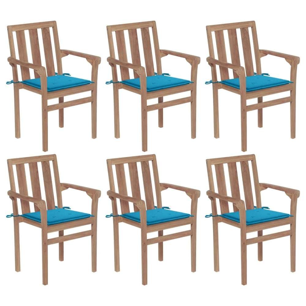 vidaXL Stackable Garden Chairs with Cushions 6 pcs. Solid Teak Wood