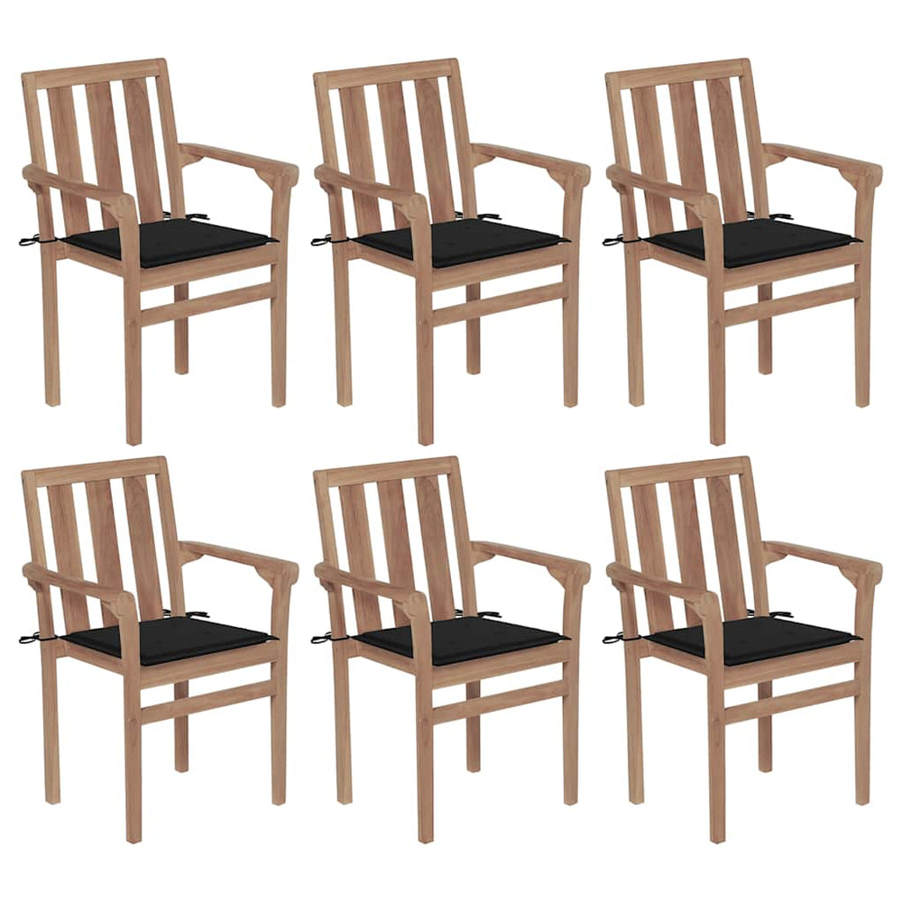 vidaXL Stackable Garden Chairs with Cushions 6 pcs. Solid Teak Wood