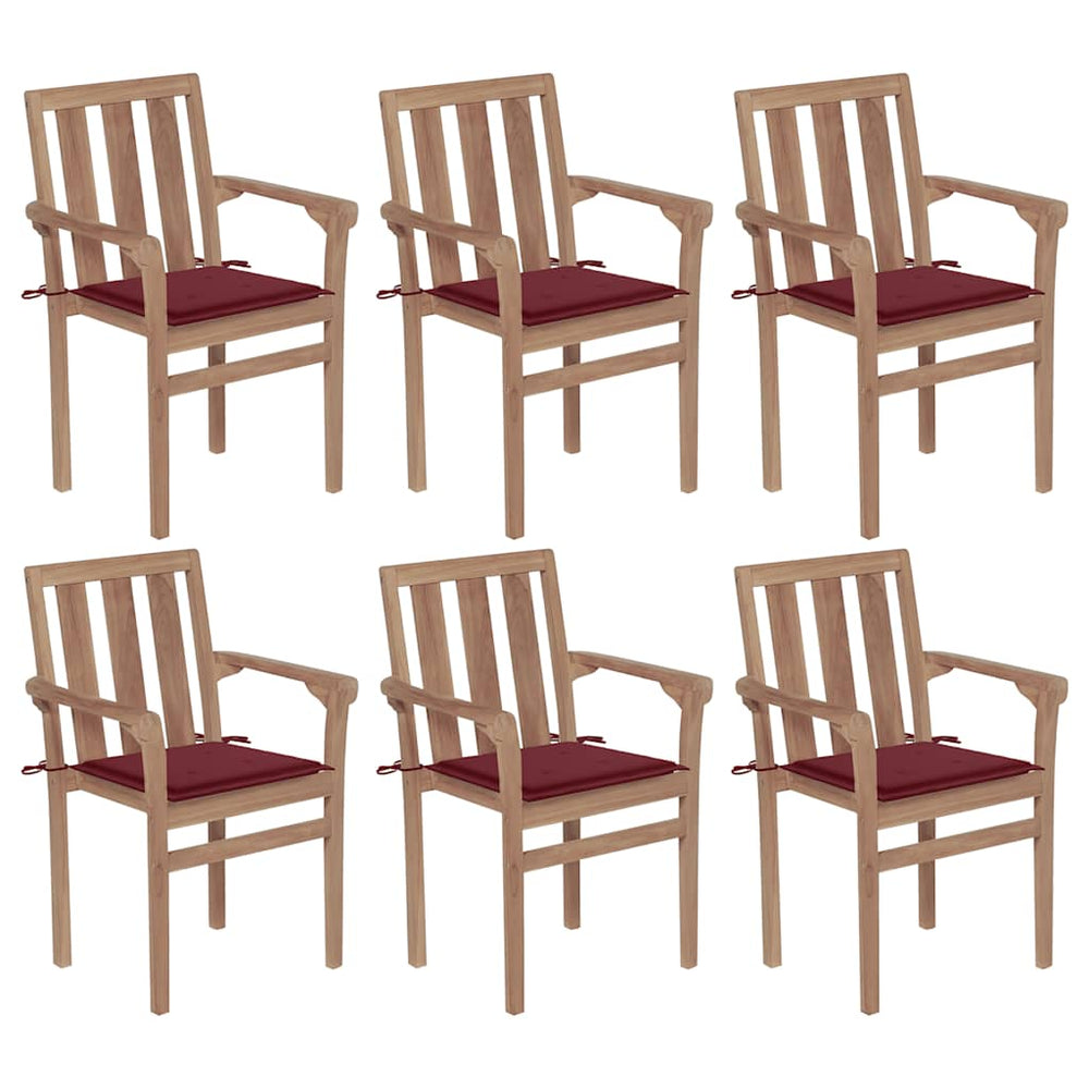vidaXL Stackable Garden Chairs with Cushions 6 pcs. Solid Teak Wood