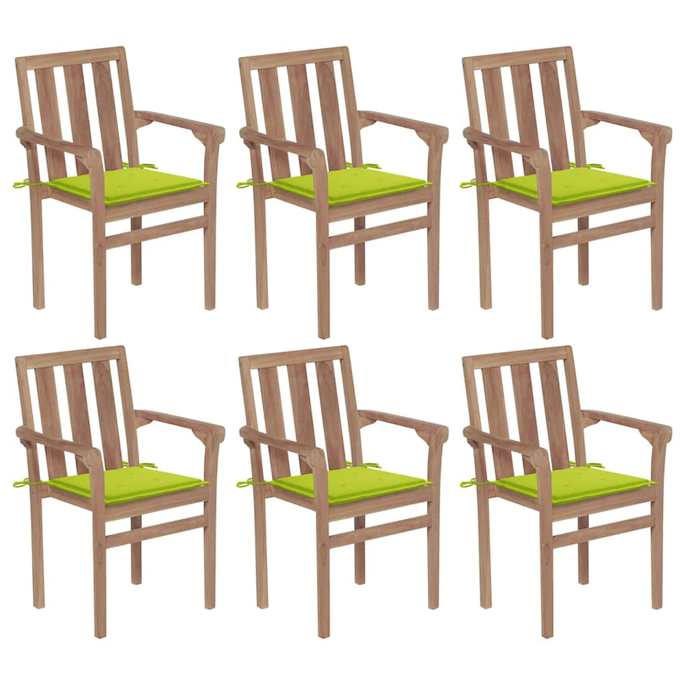 vidaXL Stackable Garden Chairs with Cushions 6 pcs. Solid Teak Wood