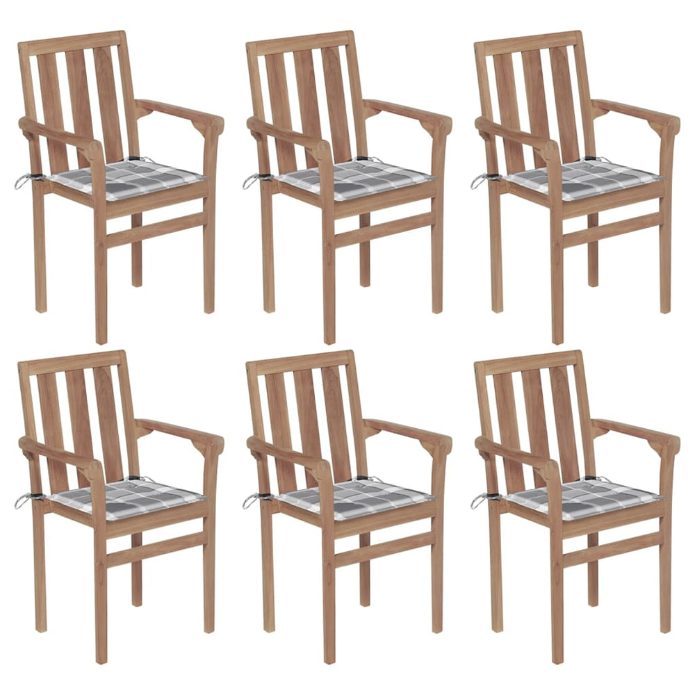 vidaXL Stackable Garden Chairs with Cushions 6 pcs. Solid Teak Wood