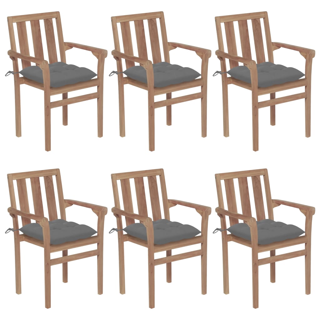 Stapelbare Gartenstühle mit Kissen 6 Stk. Massivholz Teak