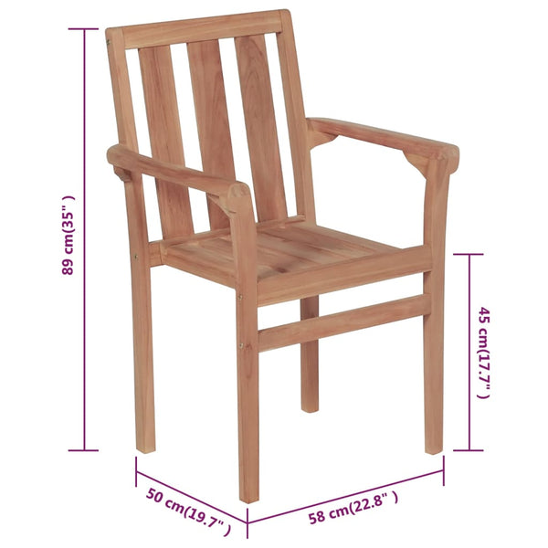 Stapelbare Gartenstühle mit Kissen 6 Stk. Massivholz Teak