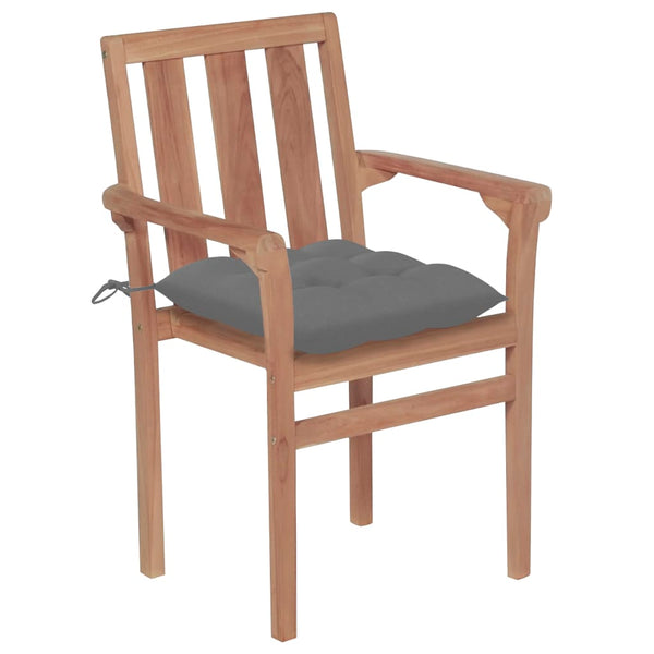 Stapelbare Gartenstühle mit Kissen 6 Stk. Massivholz Teak