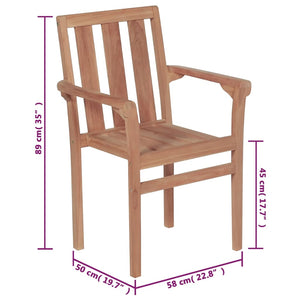 Stapelbare Gartenstühle mit Kissen 6 Stk. Massivholz Teak