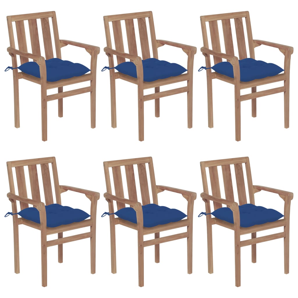 Stapelbare Gartenstühle mit Kissen 6 Stk. Massivholz Teak