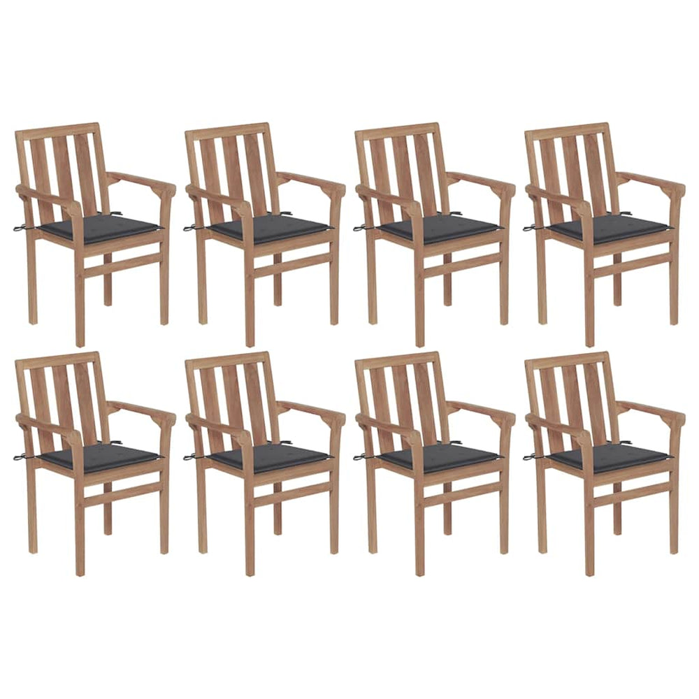 vidaXL Stackable Garden Chairs with Cushions 8 pcs. Solid Teak Wood