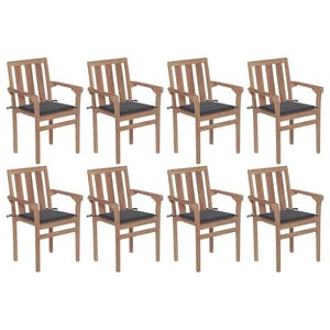 Stapelbare Gartenstühle mit Kissen 8 Stk. Massivholz Teak