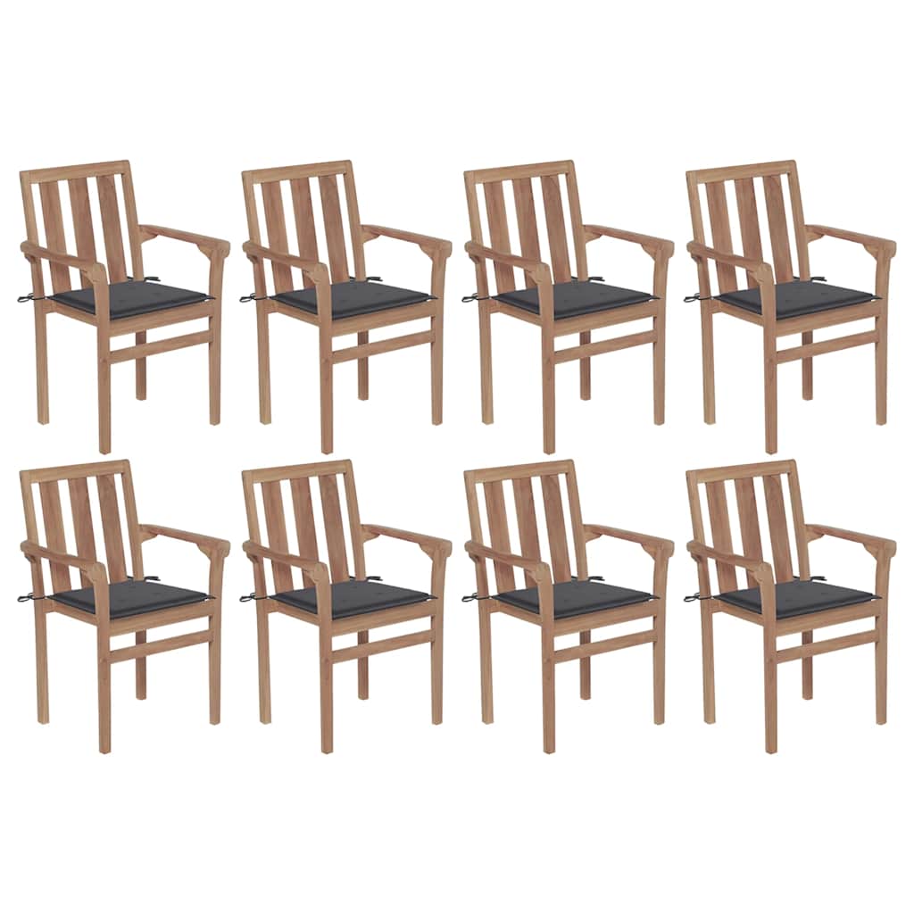 Stapelbare Gartenstühle mit Kissen 8 Stk. Massivholz Teak