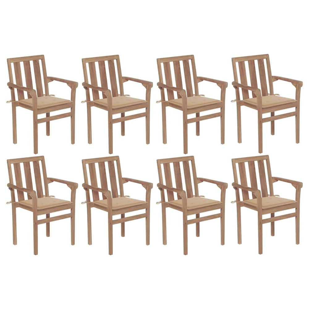 vidaXL Stackable Garden Chairs with Cushions 8 pcs. Solid Teak Wood
