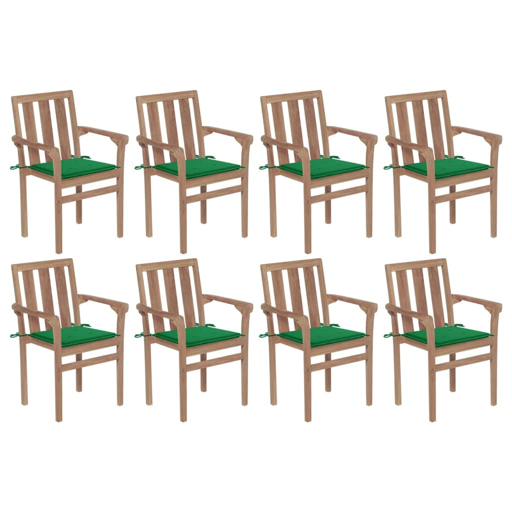 vidaXL Stackable Garden Chairs with Cushions 8 pcs. Solid Teak Wood
