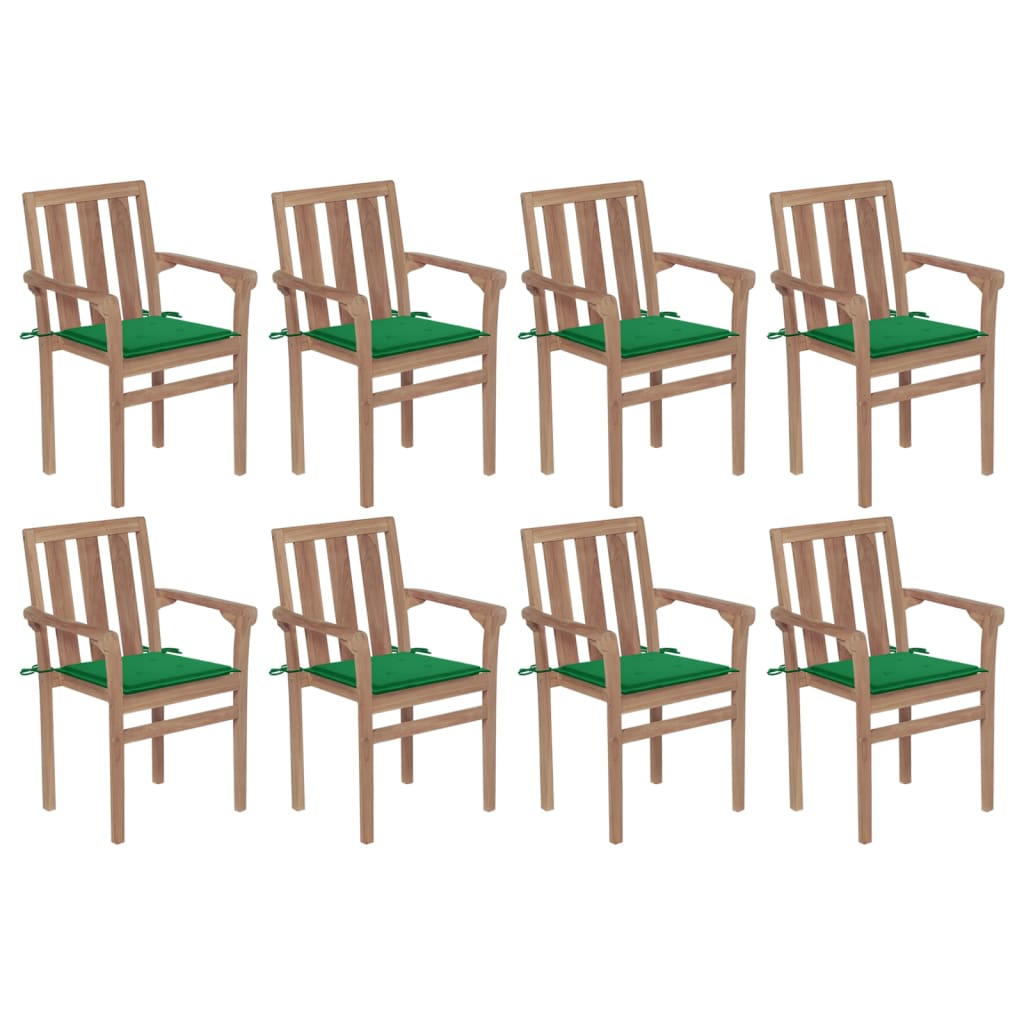 Stapelbare Gartenstühle mit Kissen 8 Stk. Massivholz Teak