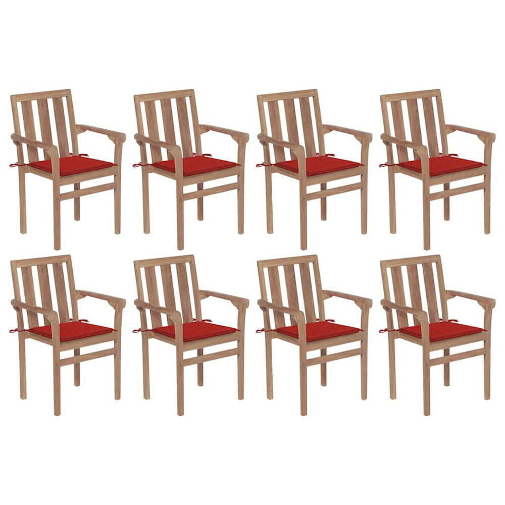 vidaXL Stackable Garden Chairs with Cushions 8 pcs. Solid Teak Wood
