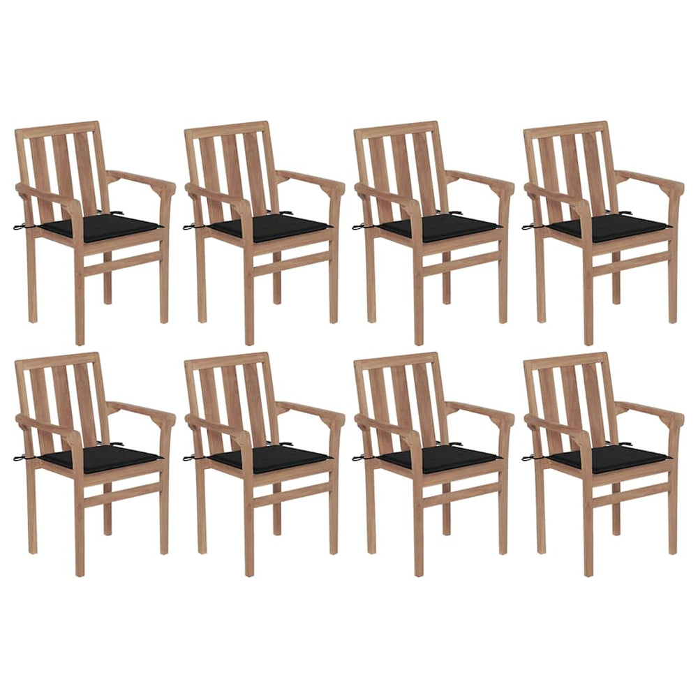 vidaXL Stackable Garden Chairs with Cushions 8 pcs. Solid Teak Wood