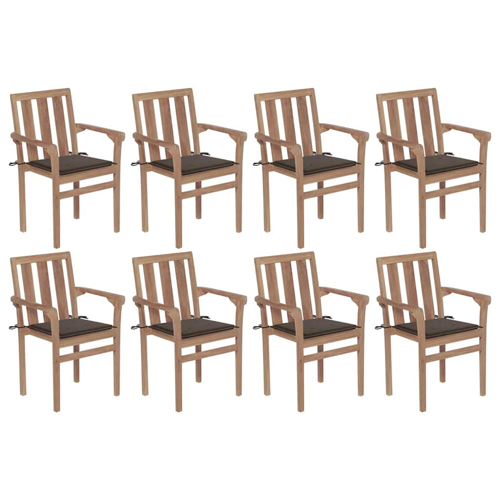 vidaXL Stackable Garden Chairs with Cushions 8 pcs. Solid Teak Wood