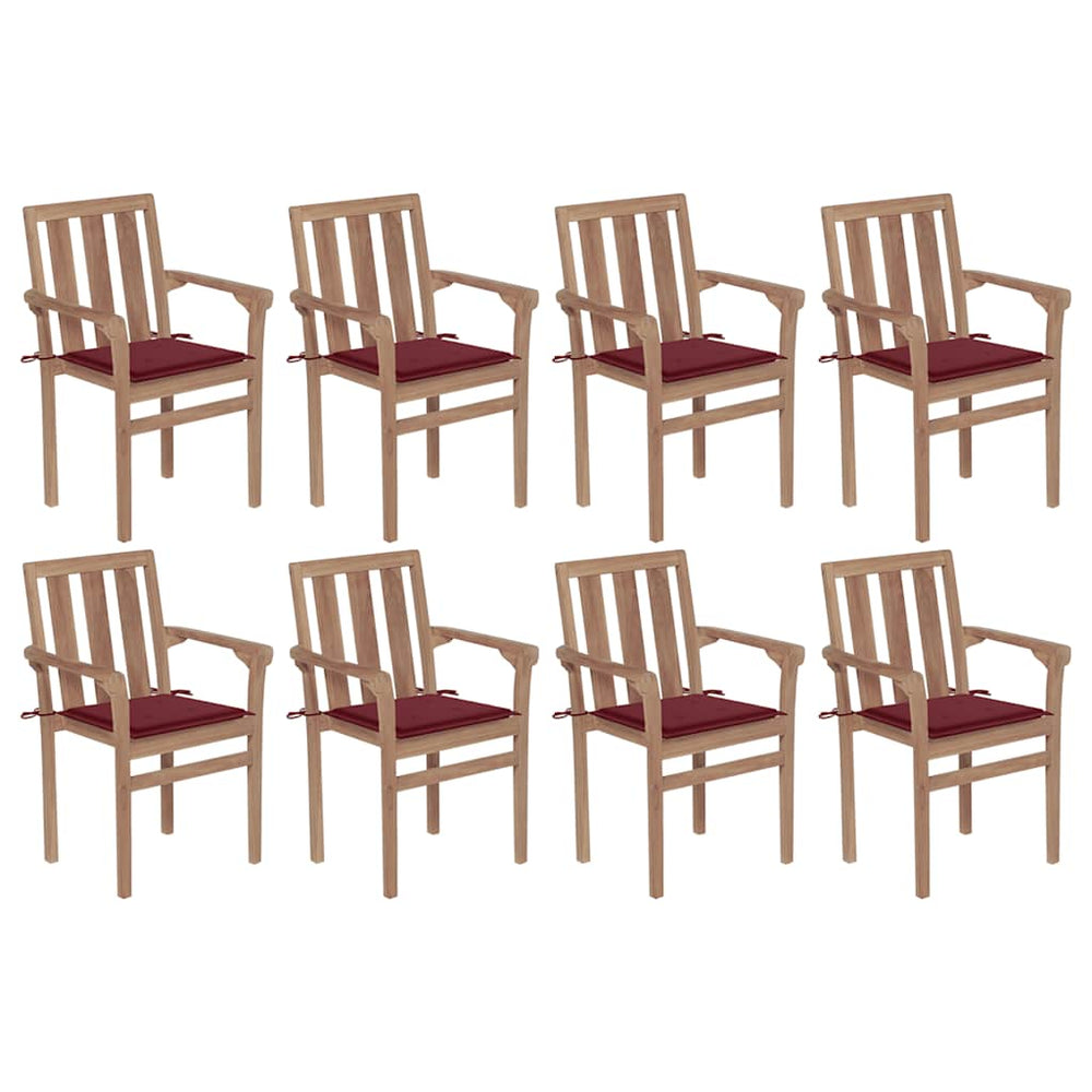 vidaXL Stackable Garden Chairs with Cushions 8 pcs. Solid Teak Wood