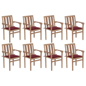 Stapelbare Gartenstühle mit Kissen 8 Stk. Massivholz Teak