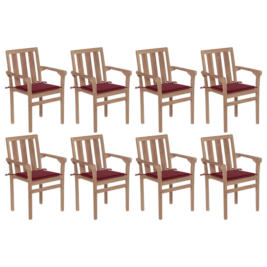 Stapelbare Gartenstühle mit Kissen 8 Stk. Massivholz Teak