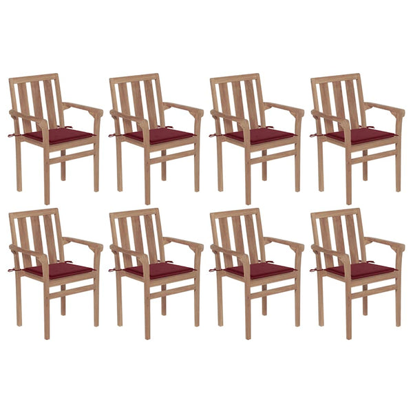 Stapelbare Gartenstühle mit Kissen 8 Stk. Massivholz Teak