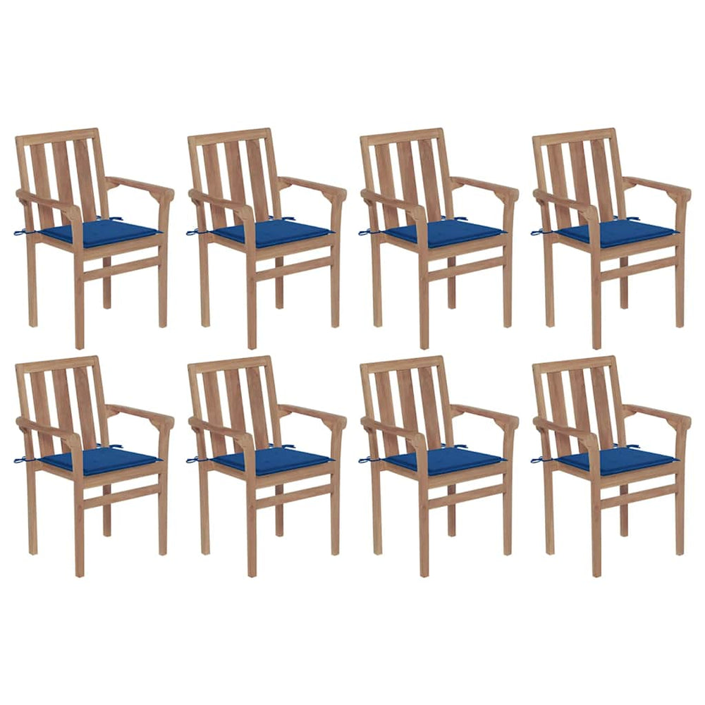 vidaXL Stackable Garden Chairs with Cushions 8 pcs. Solid Teak Wood