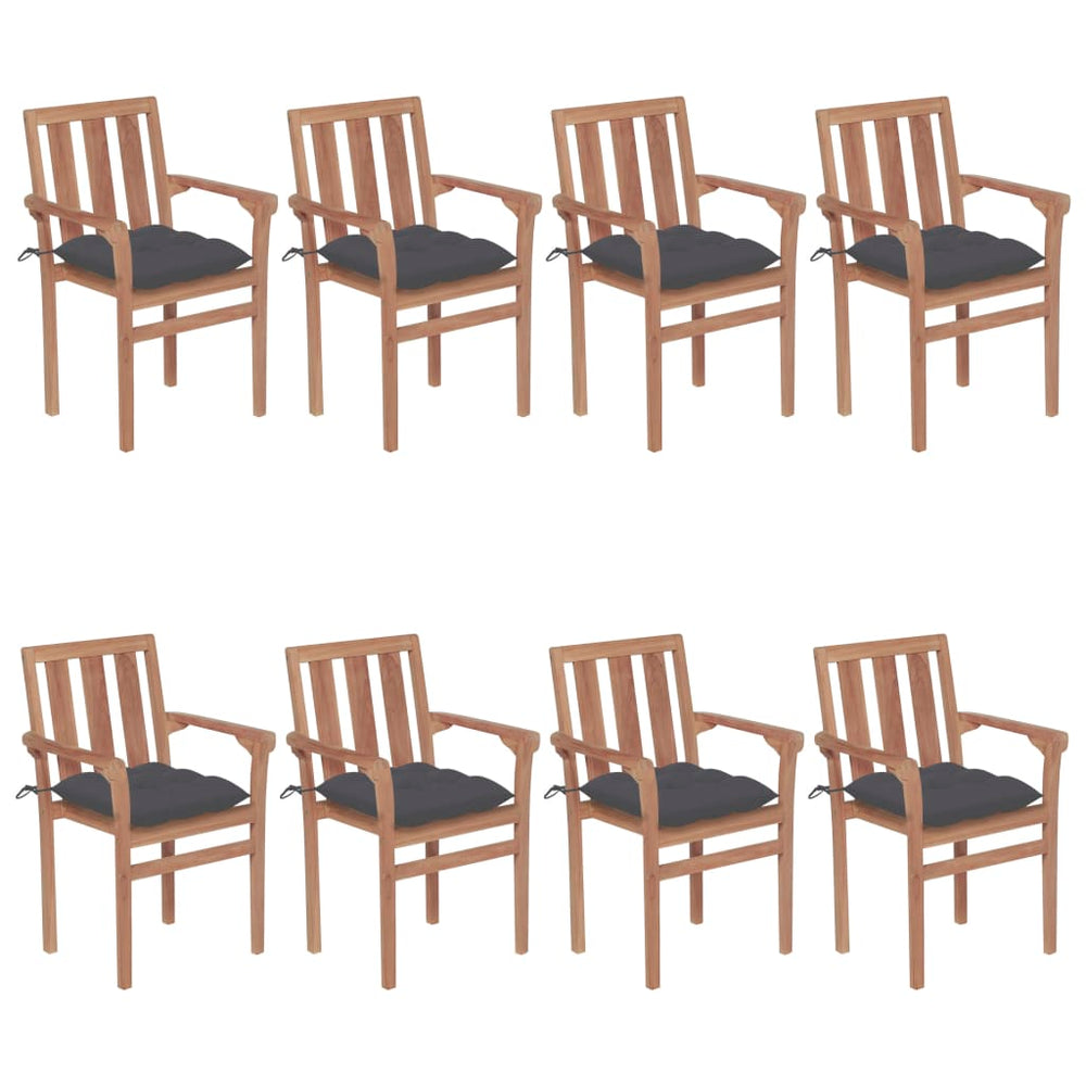 vidaXL Stackable Garden Chairs with Cushions 8 pcs. Solid Teak Wood