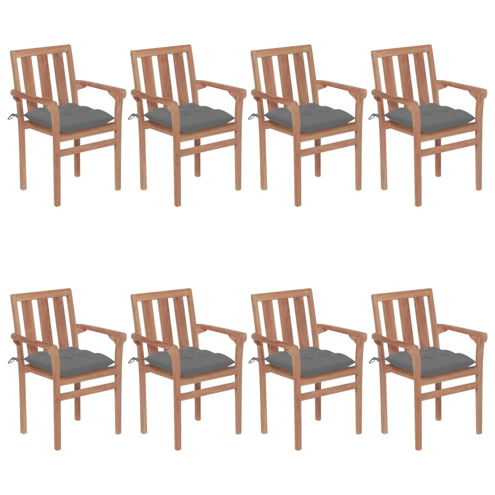 vidaXL Stackable Garden Chairs with Cushions 8 pcs. Solid Teak Wood