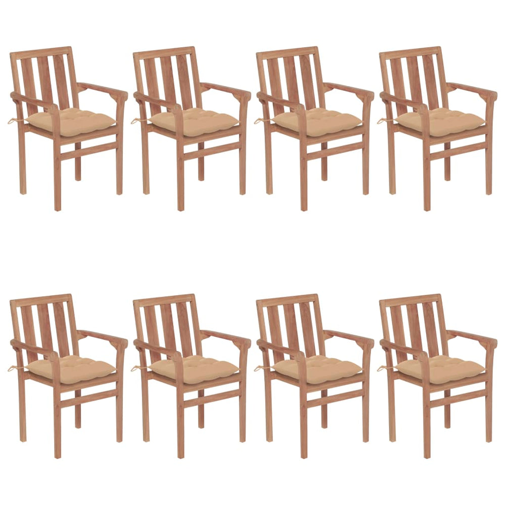 vidaXL Stackable Garden Chairs with Cushions 8 pcs. Solid Teak Wood