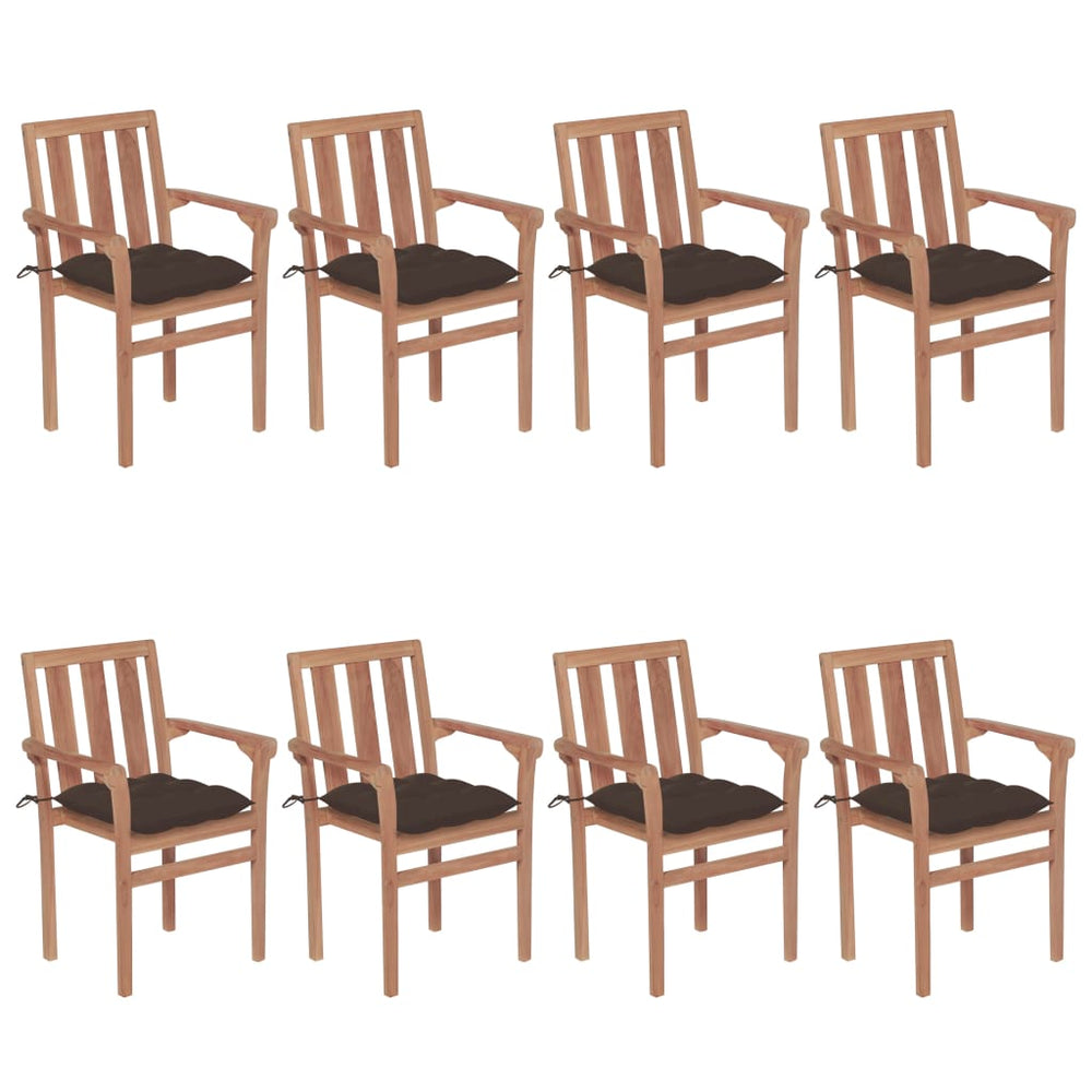 vidaXL Stackable Garden Chairs with Cushions 8 pcs. Solid Teak Wood