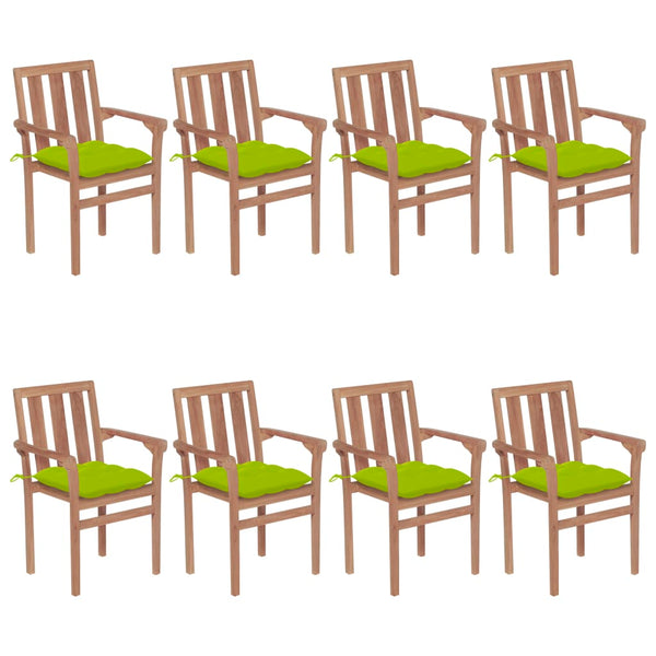 Stapelbare Gartenstühle mit Kissen 8 Stk. Massivholz Teak