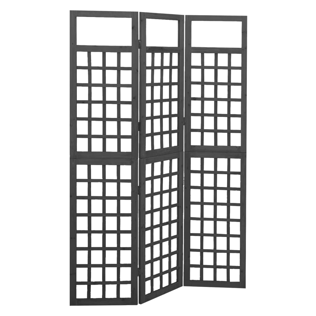 Spalier/Paravent 3-teilig Massivholz Tanne Schwarz 121x180 cm
