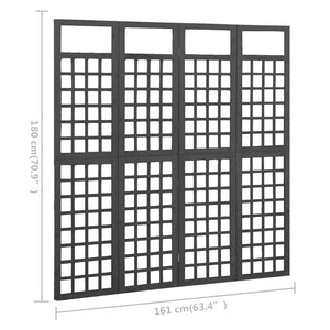 Spalier/Paravent 4-teilig Massivholz Tanne Schwarz 161x180 cm
