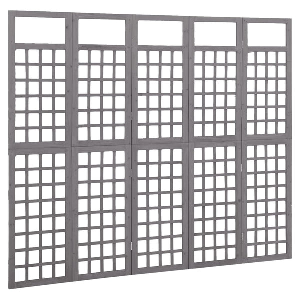Spalier/Paravent 5-teilig Massivholz Tanne Grau 201,5x180 cm